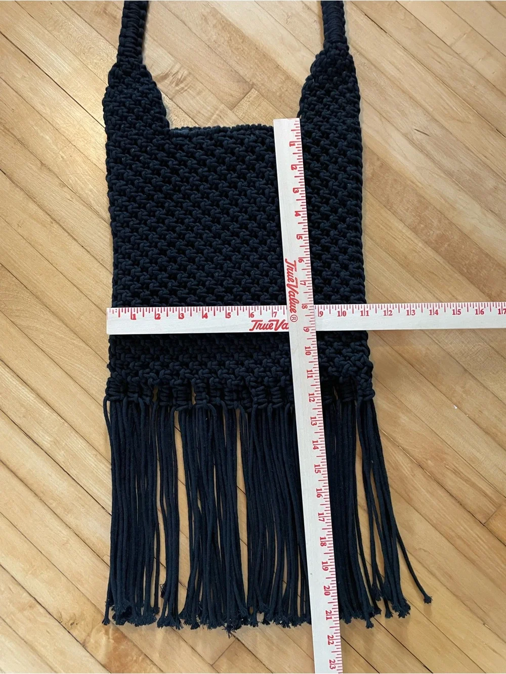 Macrame Long Fringe Shoulder Bag Purse Tote Lined Snap Closure Indie Sleaze
